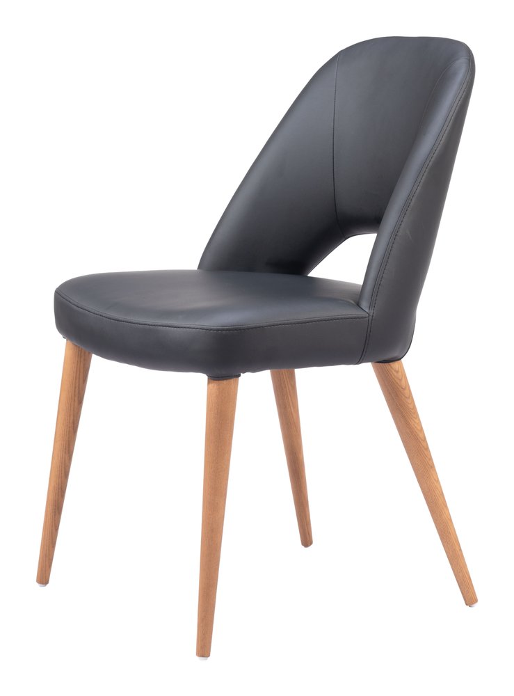 Set of Two Black and Brown Faux Leather Open Back Dining Side Chairs