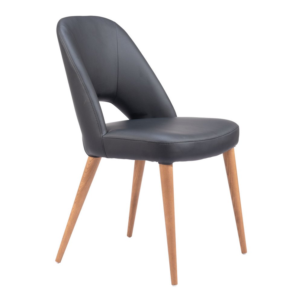 Set of Two Black and Brown Faux Leather Open Back Dining Side Chairs