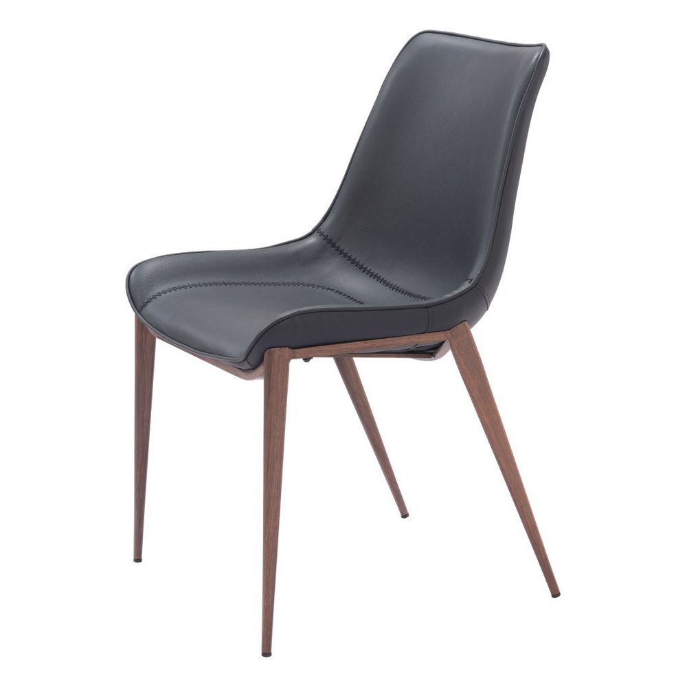 Set of Two Black and Brown Upholstered Faux Leather Dining Side Chairs