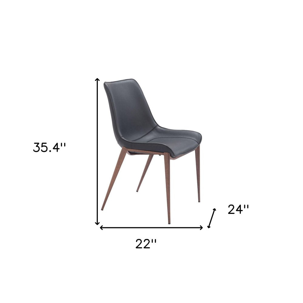 Set of Two Black and Brown Upholstered Faux Leather Dining Side Chairs