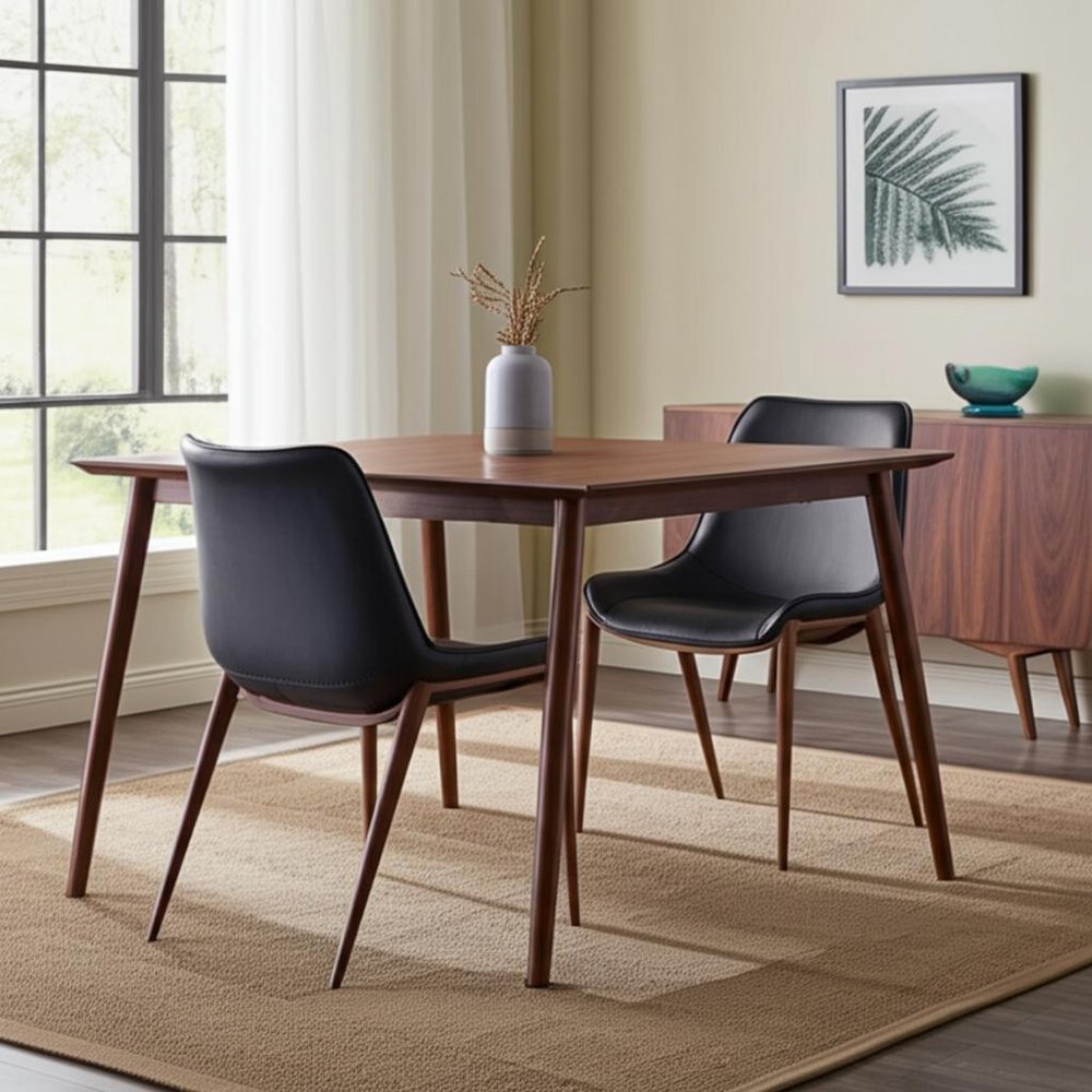 Set of Two Black and Brown Upholstered Faux Leather Dining Side Chairs
