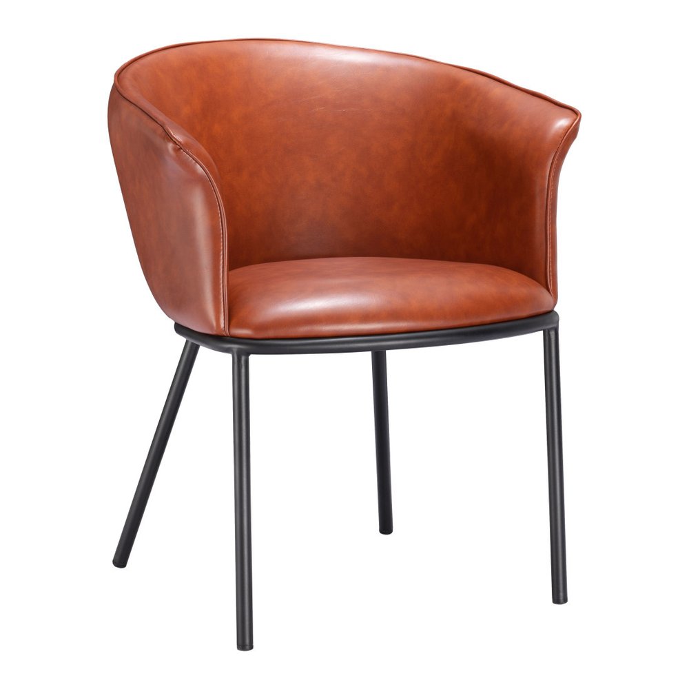 Brown and Black Upholstered Faux Leather Dining Arm Chair