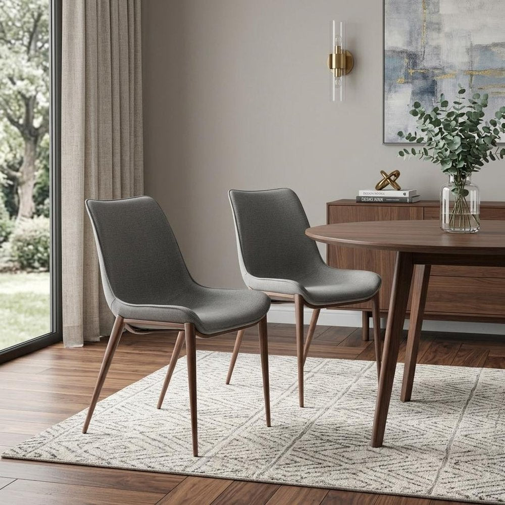 Set of Two Gray and Brown Faux Leather Dining Side Chairs