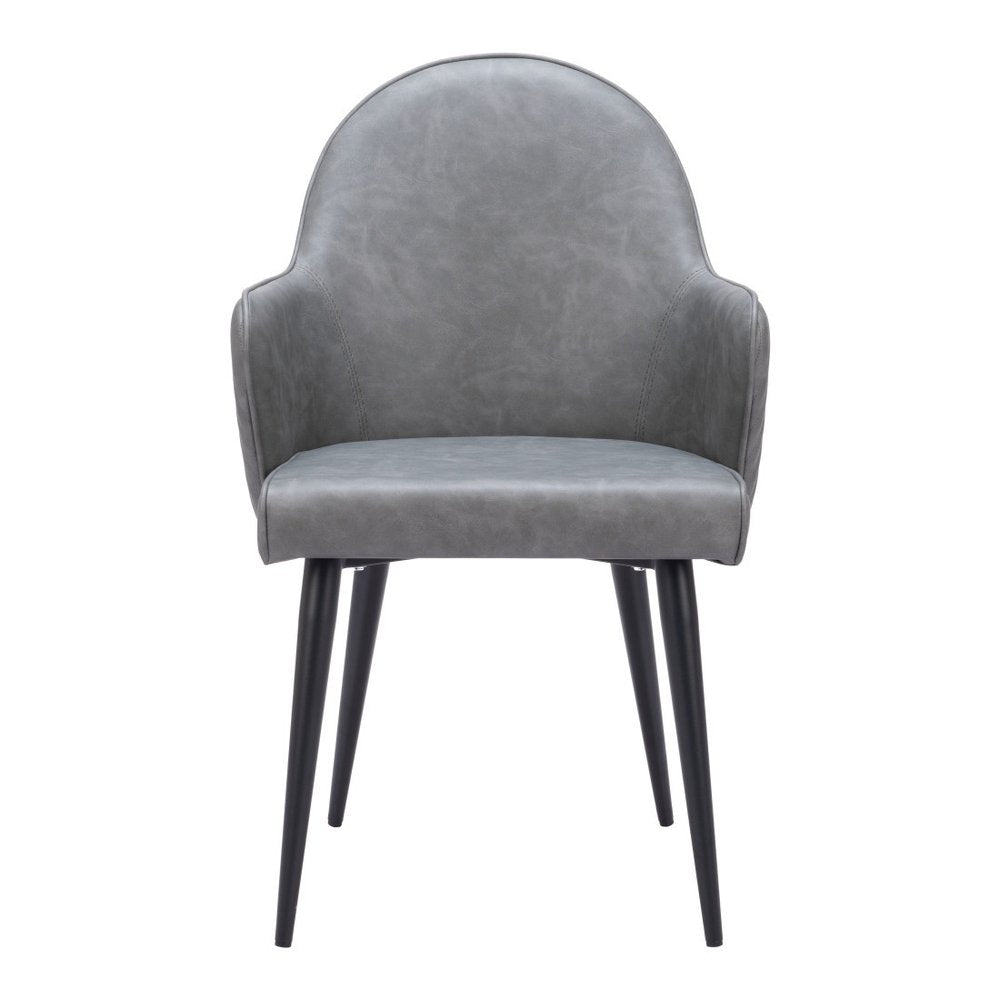 Gray and Black Faux Leather Dining Arm Chair