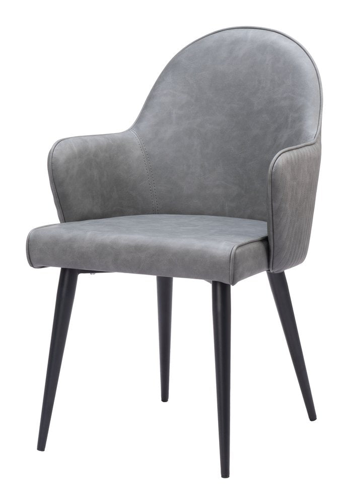 Gray and Black Faux Leather Dining Arm Chair