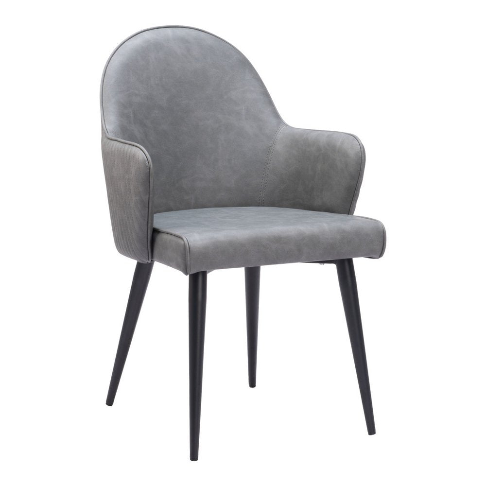 Gray and Black Faux Leather Dining Arm Chair