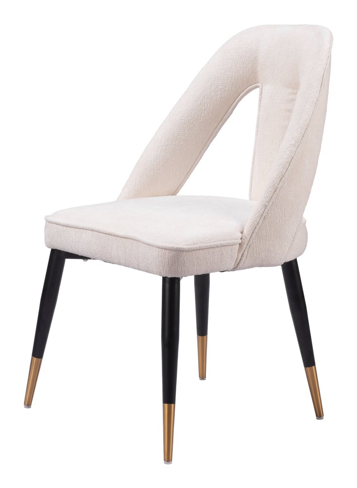 Ivory Black and Gold Faux Fur Open Back Dining Side Chair