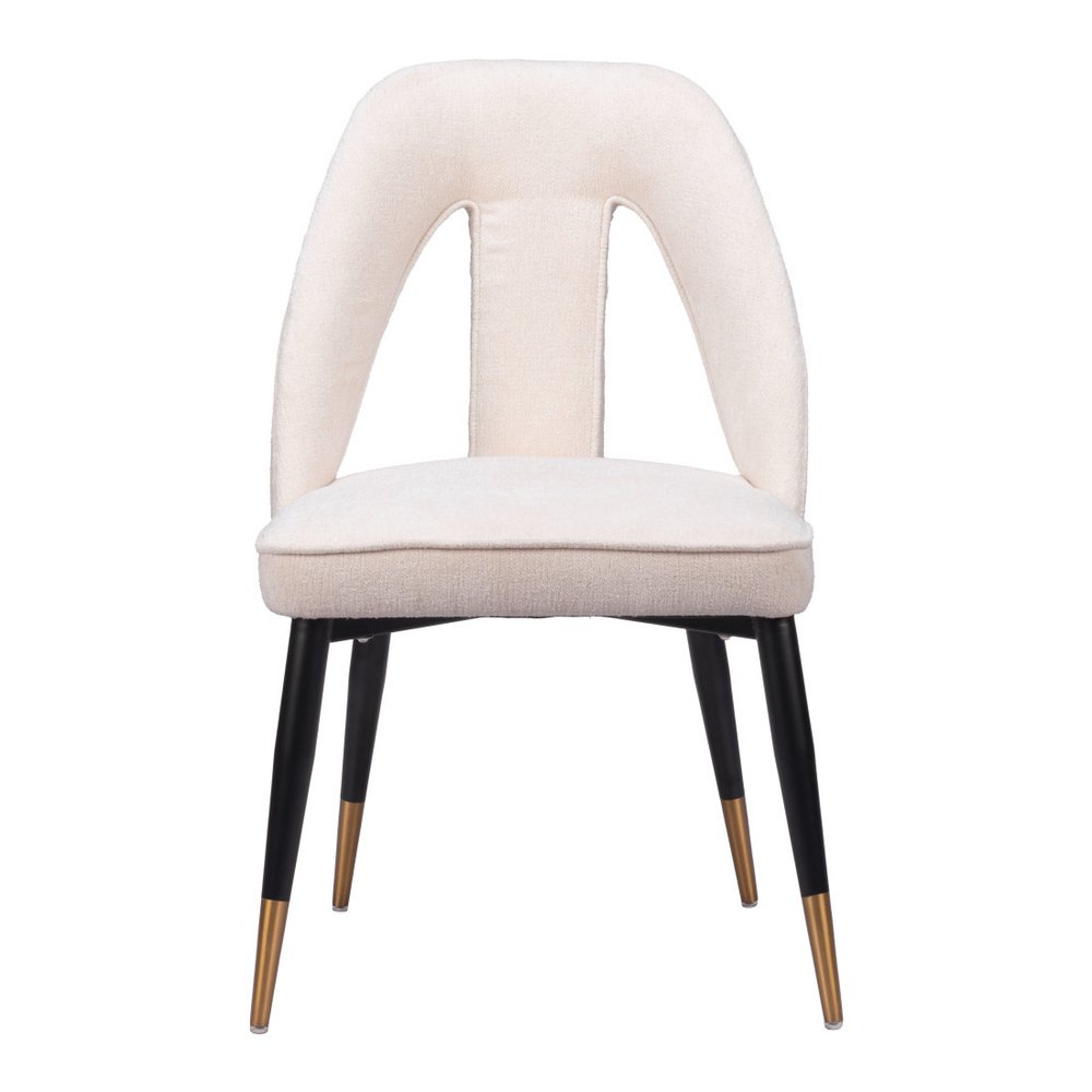 Ivory Black and Gold Faux Fur Open Back Dining Side Chair