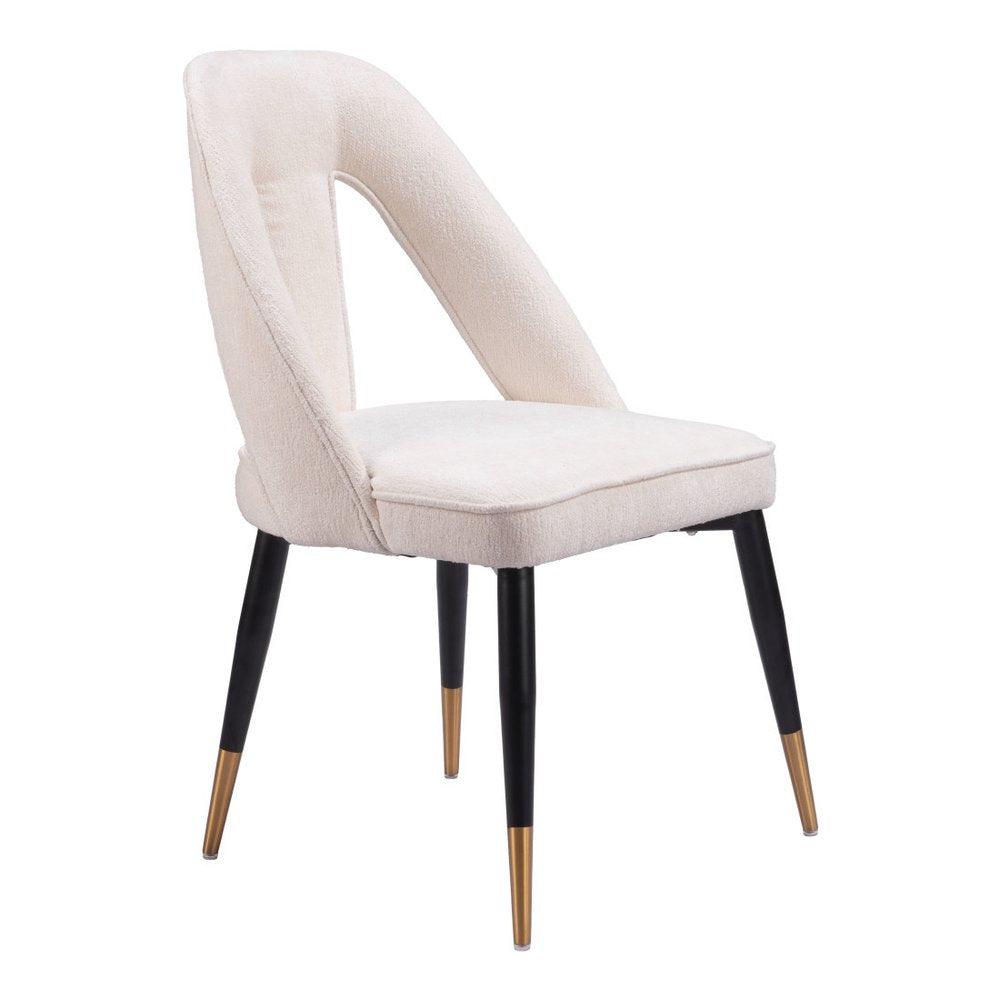 Ivory Black and Gold Faux Fur Open Back Dining Side Chair