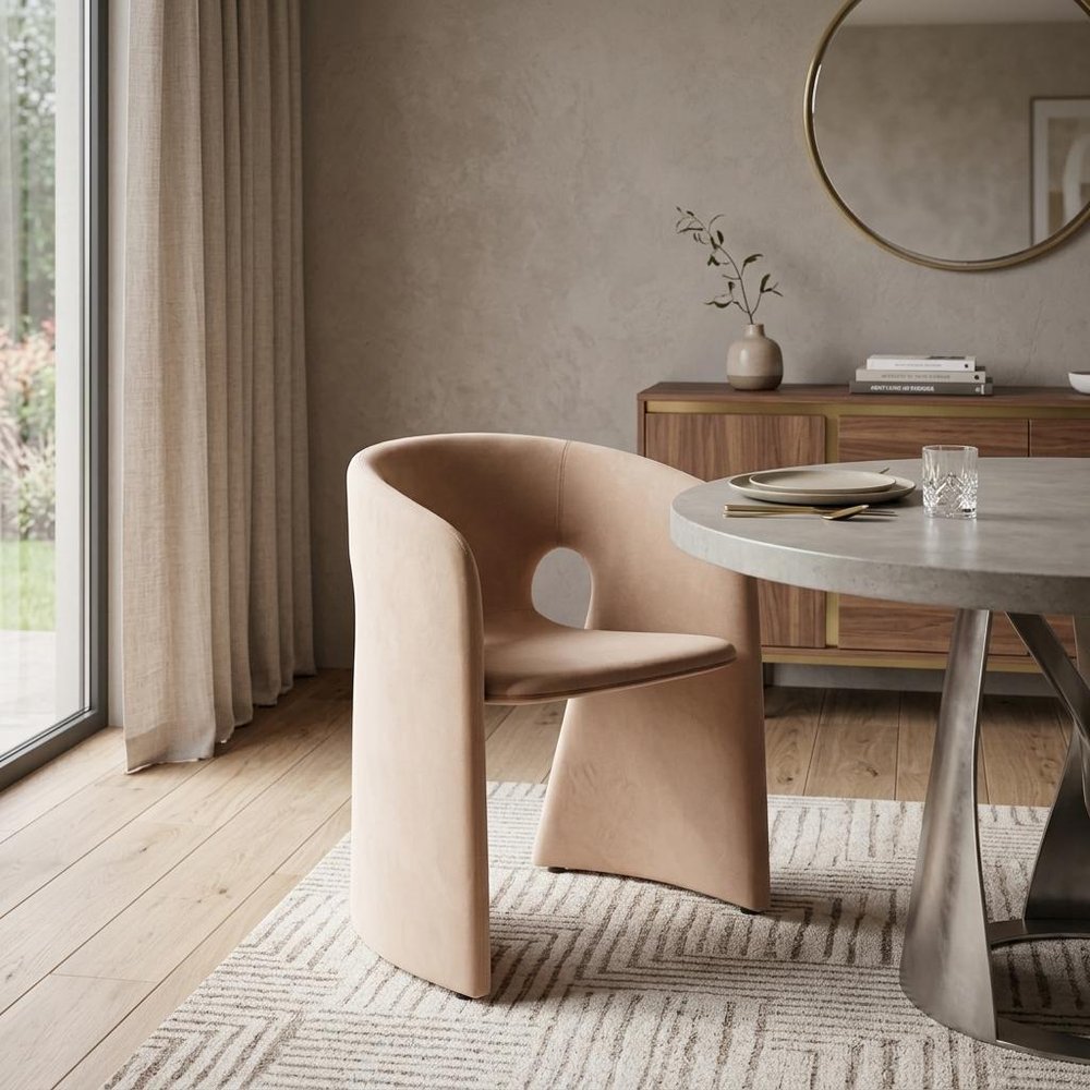 Tan and Beige Upholstery Dining Arm Chair