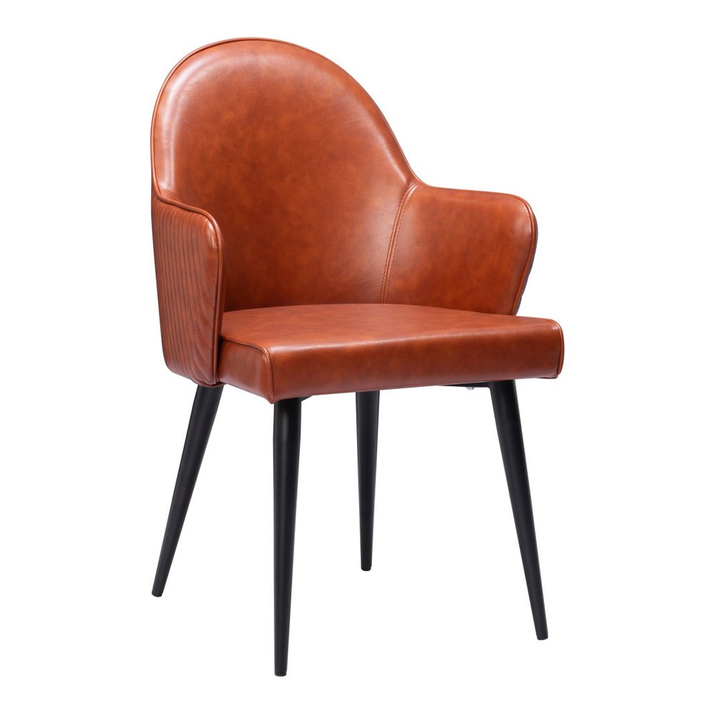 Brown and Black Faux Leather Dining Arm Chair