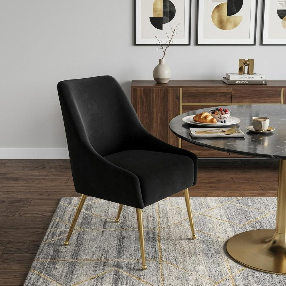 Black and Gold Velvet Dining Side Chair
