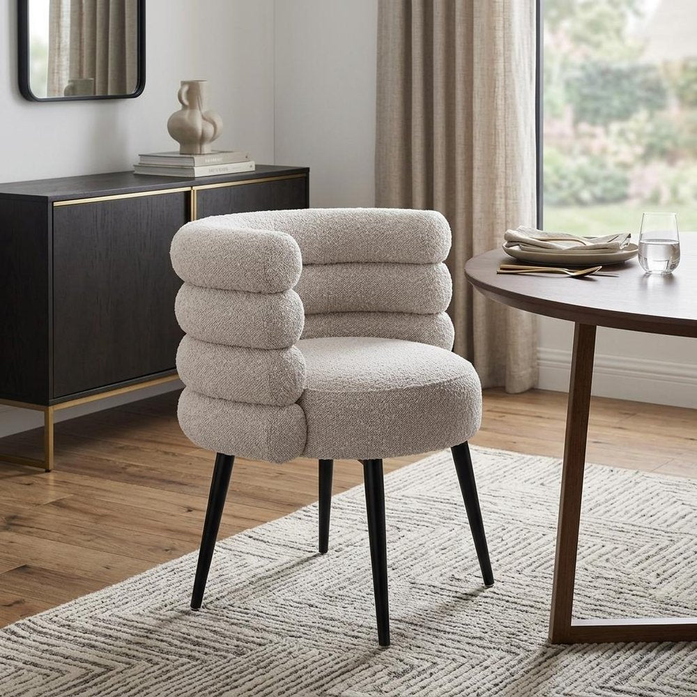 Gray and Black Faux Fur Slat Back Dining Arm Chair