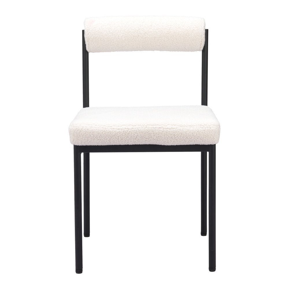 Ivory and Black Faux Fur Open Back Dining Side Chair