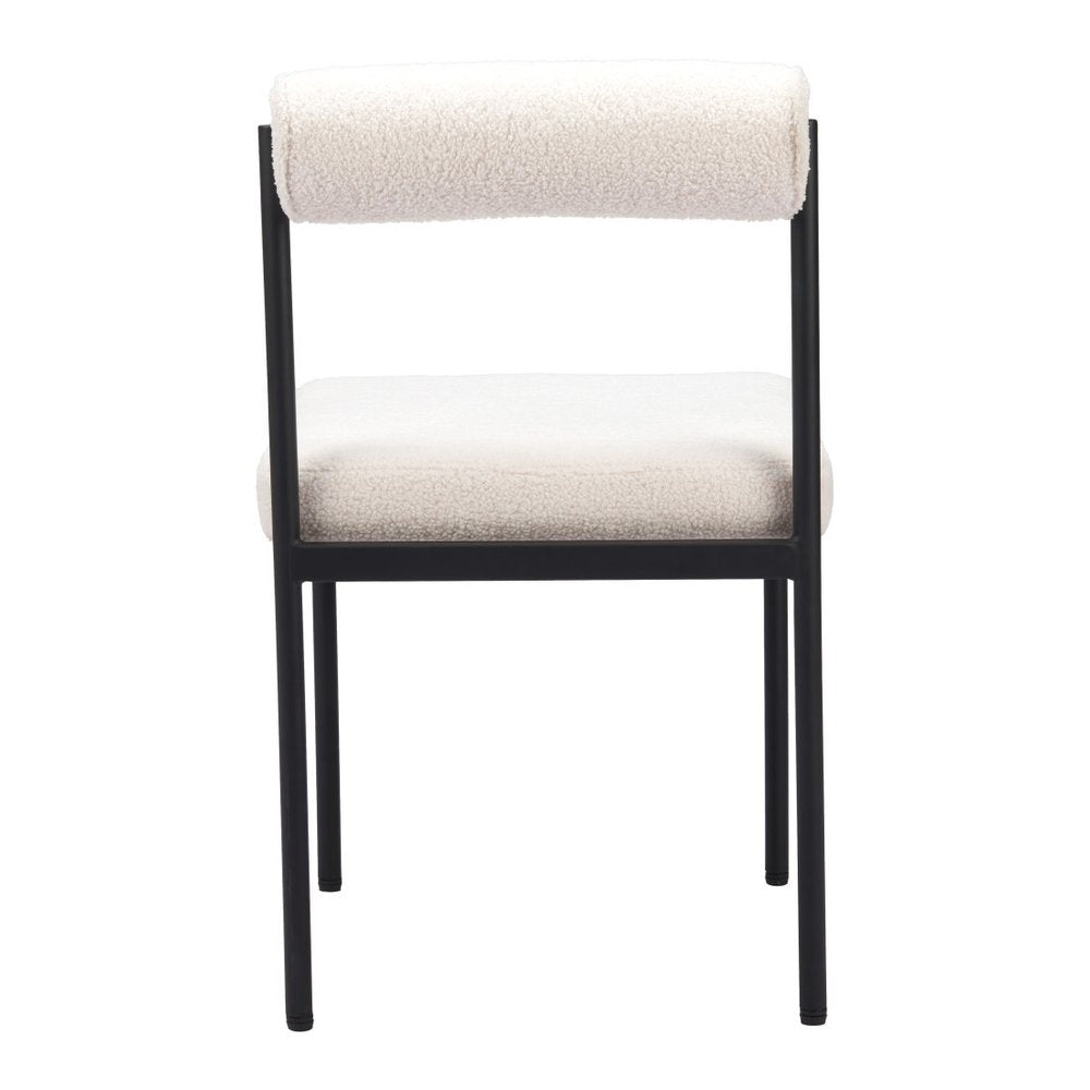 Ivory and Black Faux Fur Open Back Dining Side Chair