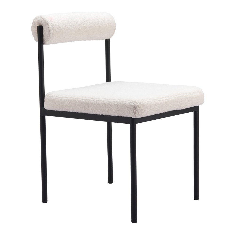 Ivory and Black Faux Fur Open Back Dining Side Chair