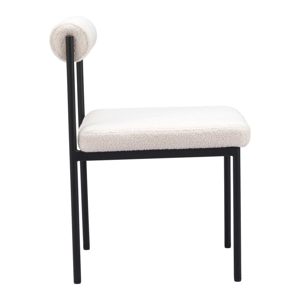 Ivory and Black Faux Fur Open Back Dining Side Chair