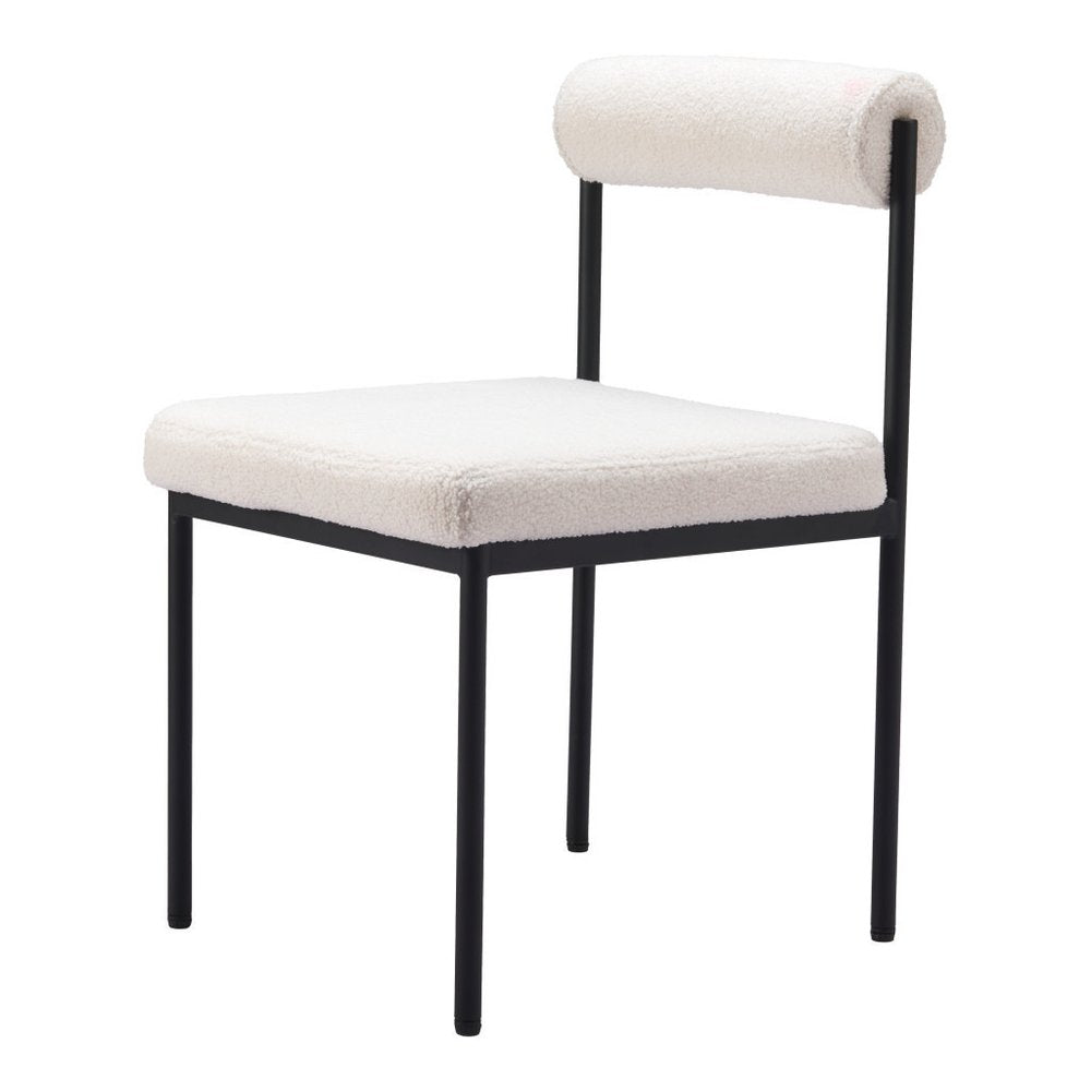 Ivory and Black Faux Fur Open Back Dining Side Chair