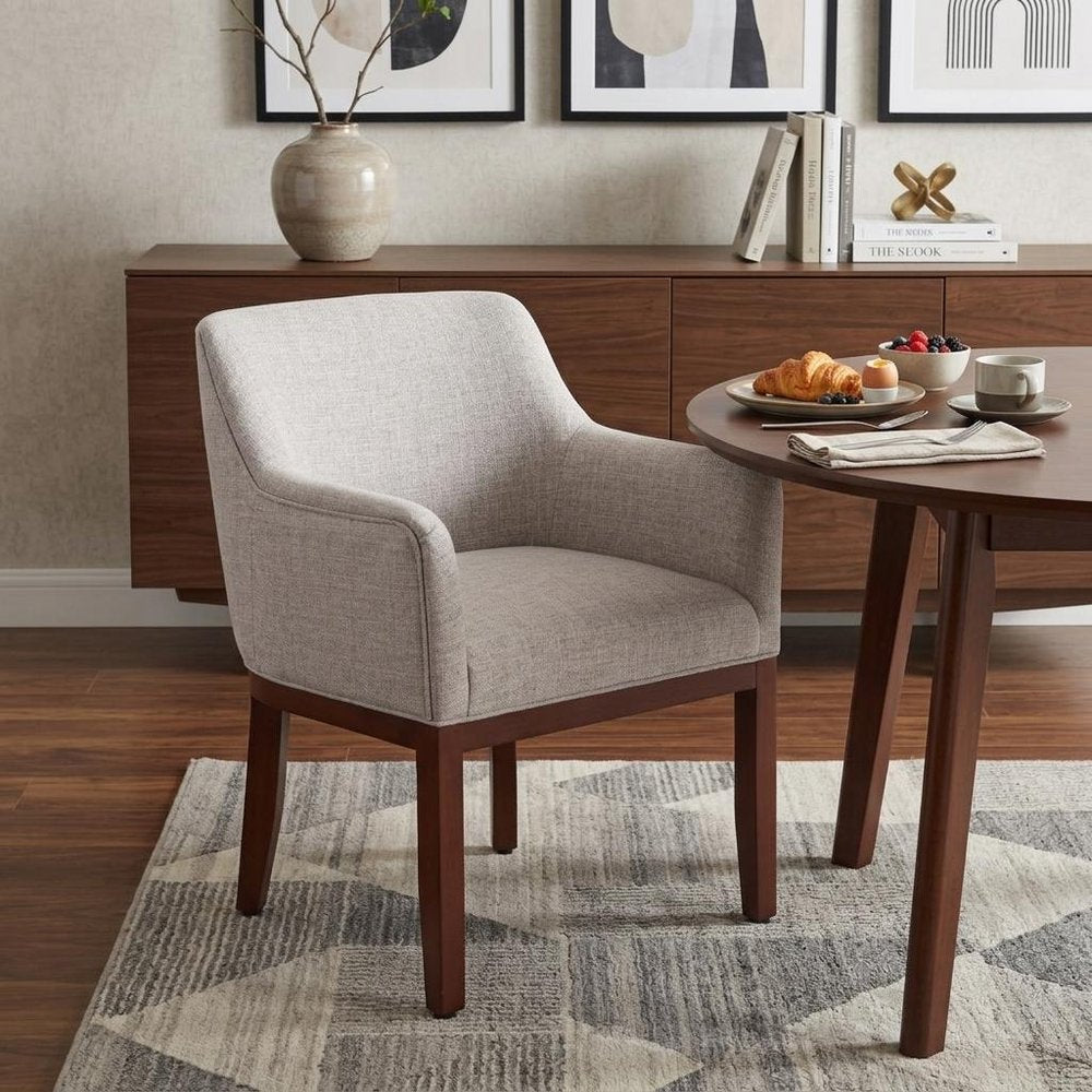 Gray and Brown Upholstery Dining Arm Chair