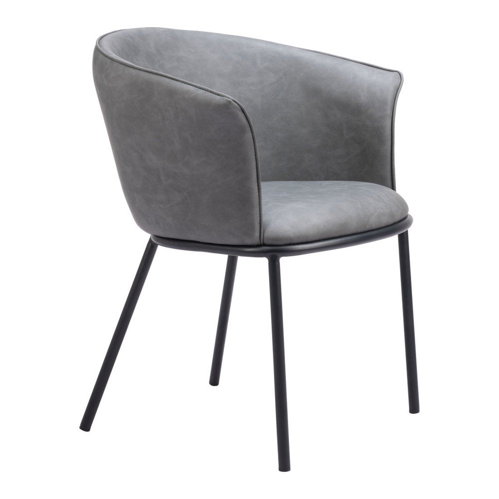 Gray and Black Faux Leather Dining Arm Chair