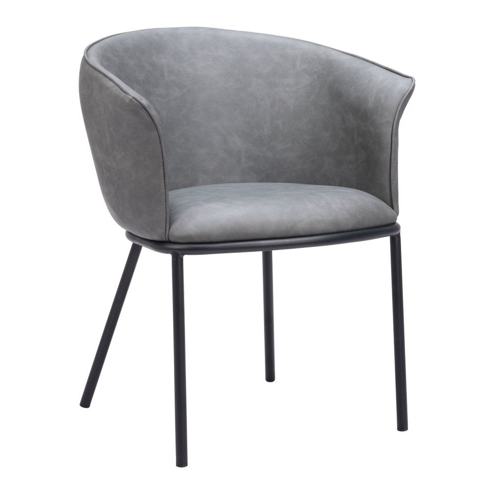 Gray and Black Faux Leather Dining Arm Chair