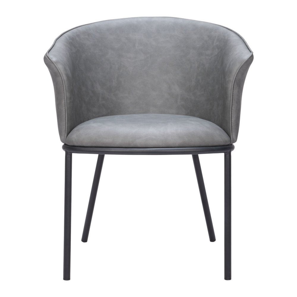 Gray and Black Faux Leather Dining Arm Chair