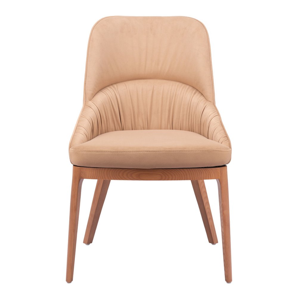 Set of Two Tan and Brown Upholstery Dining Side Chairs