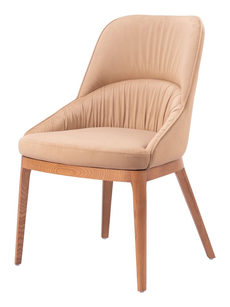 Set of Two Tan and Brown Upholstery Dining Side Chairs
