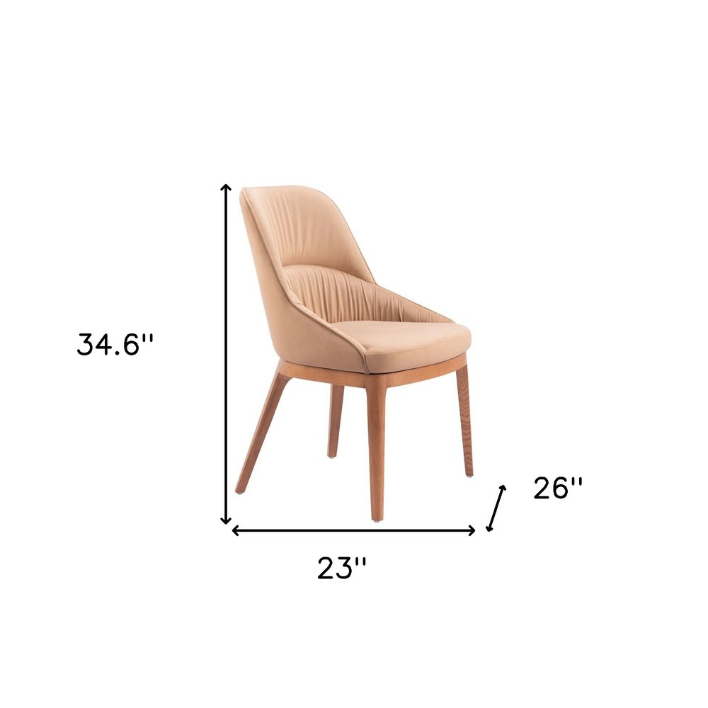 Set of Two Tan and Brown Upholstery Dining Side Chairs