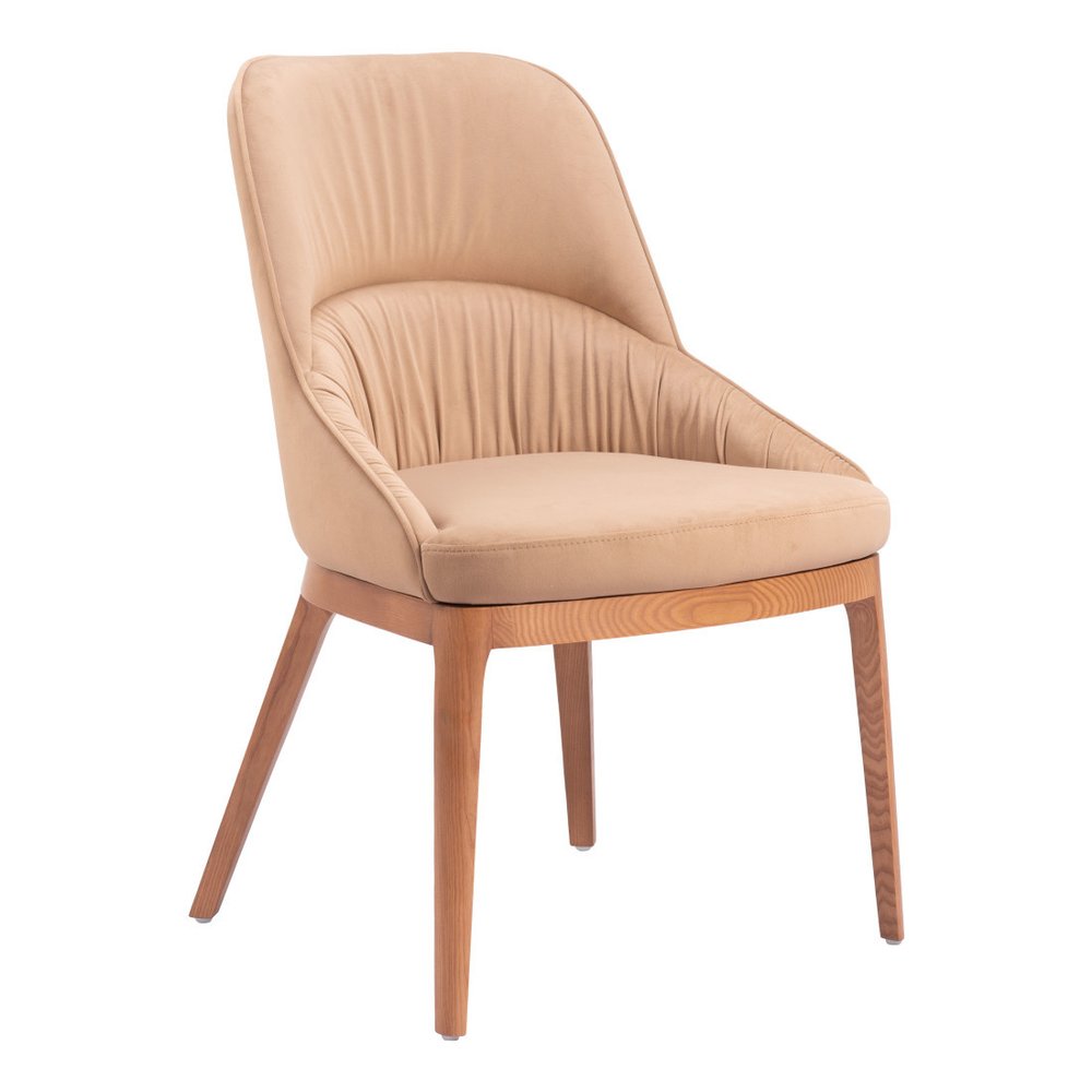 Set of Two Tan and Brown Upholstery Dining Side Chairs