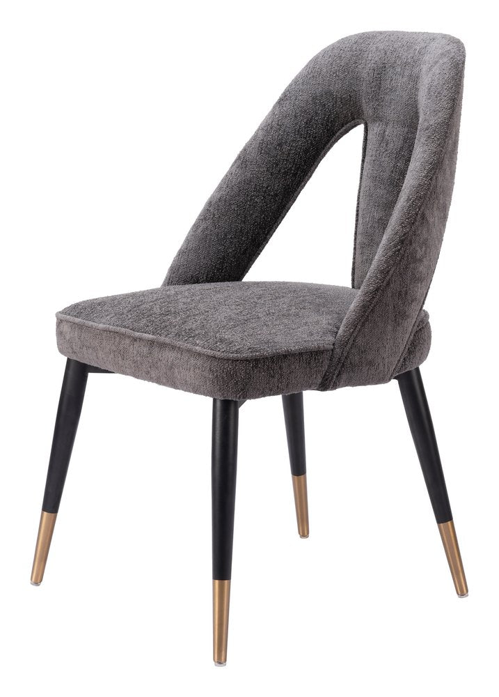 Gray Black and Gold Faux Fur Open Back Dining Side Chair