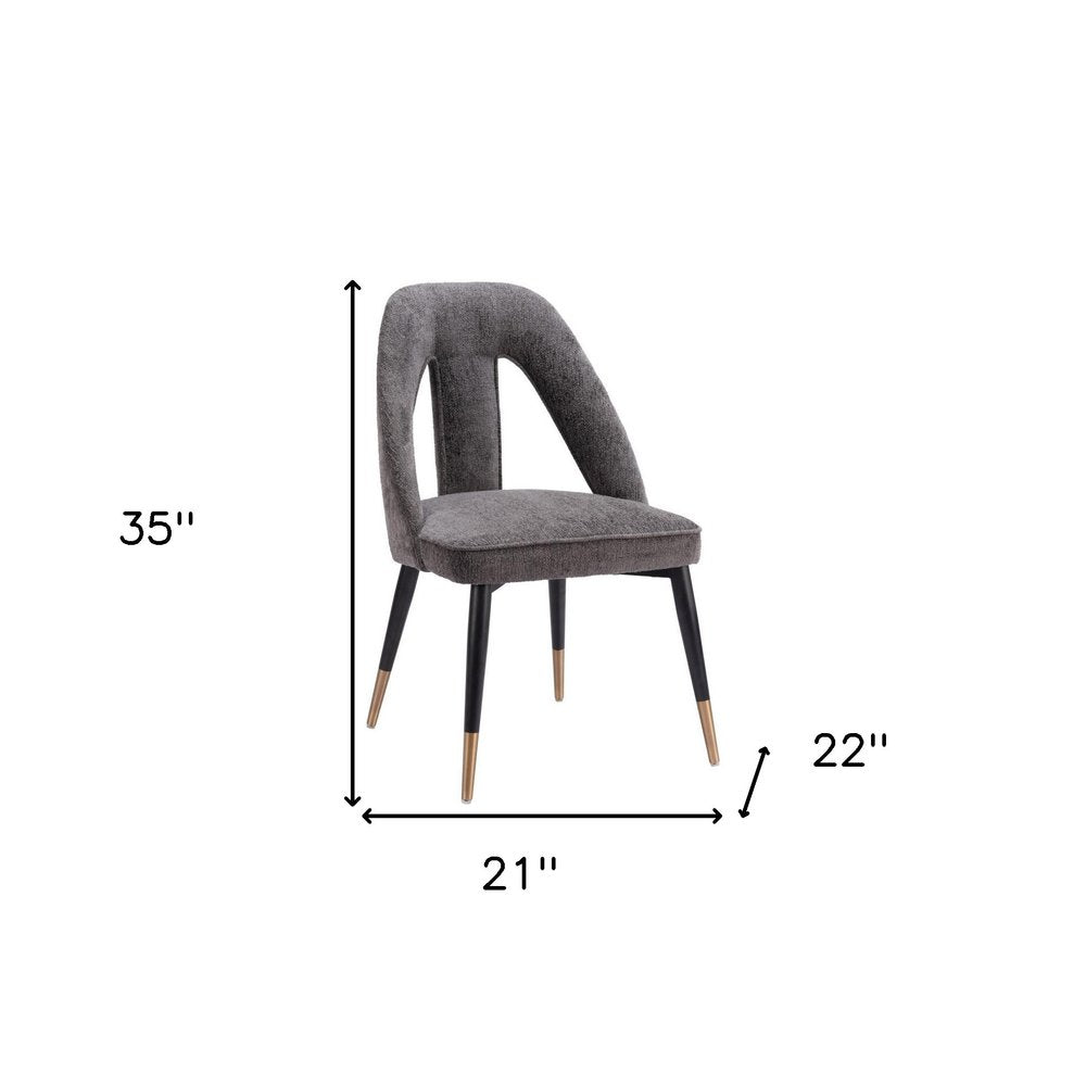 Gray Black and Gold Faux Fur Open Back Dining Side Chair