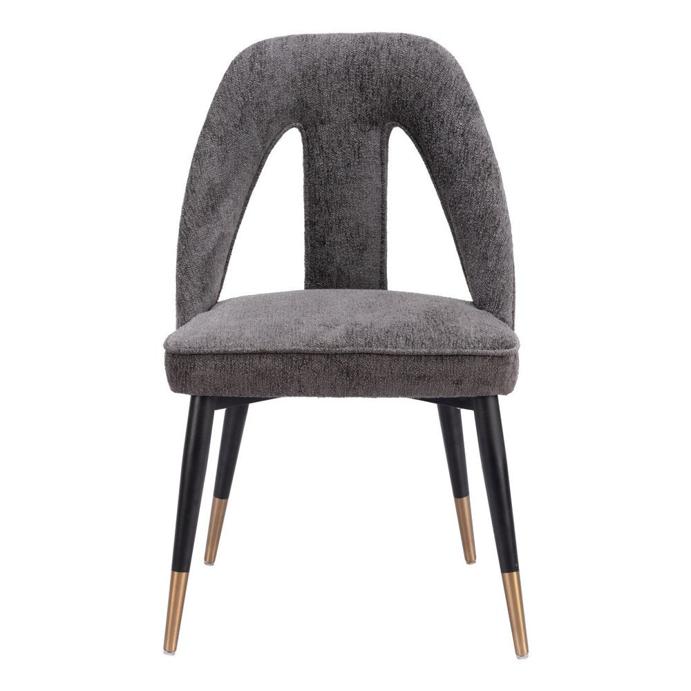 Gray Black and Gold Faux Fur Open Back Dining Side Chair