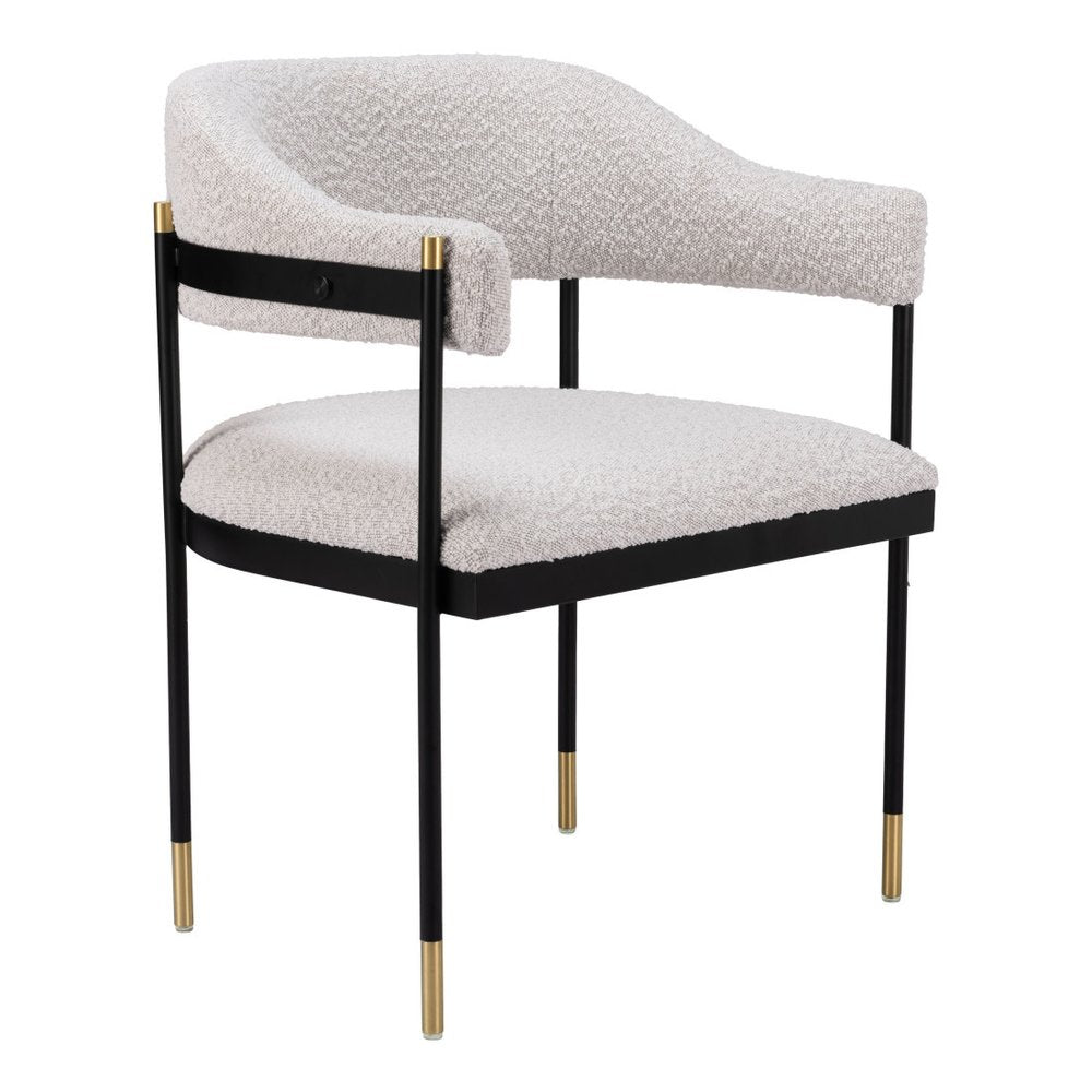 Gray Black and Gold Faux Fur Open Back Dining Arm Chair