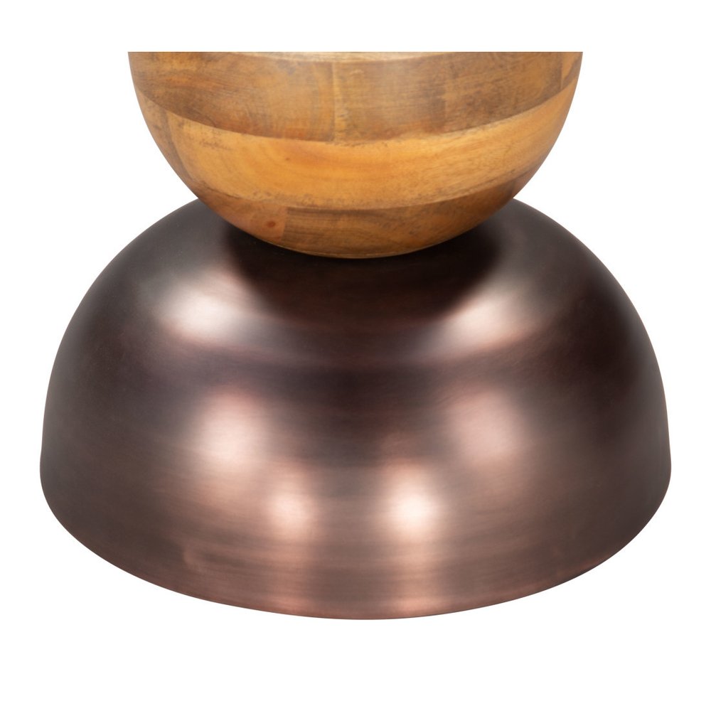 Bronze and Brown Iron and Solid Wood Round Pedestal End Table - 20-inch