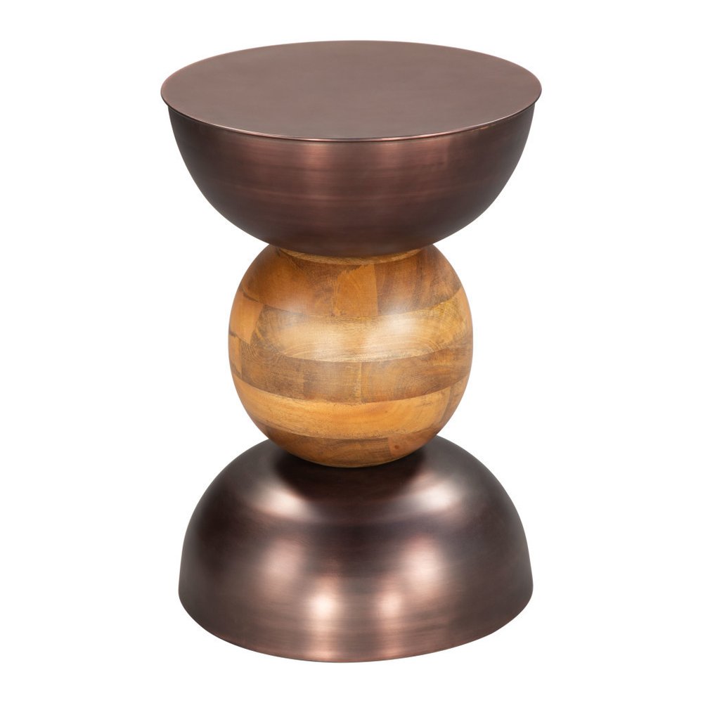 Bronze and Brown Iron and Solid Wood Round Pedestal End Table - 20-inch