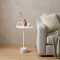 White Iron and Marble Round Pedestal End Table - 25-inch