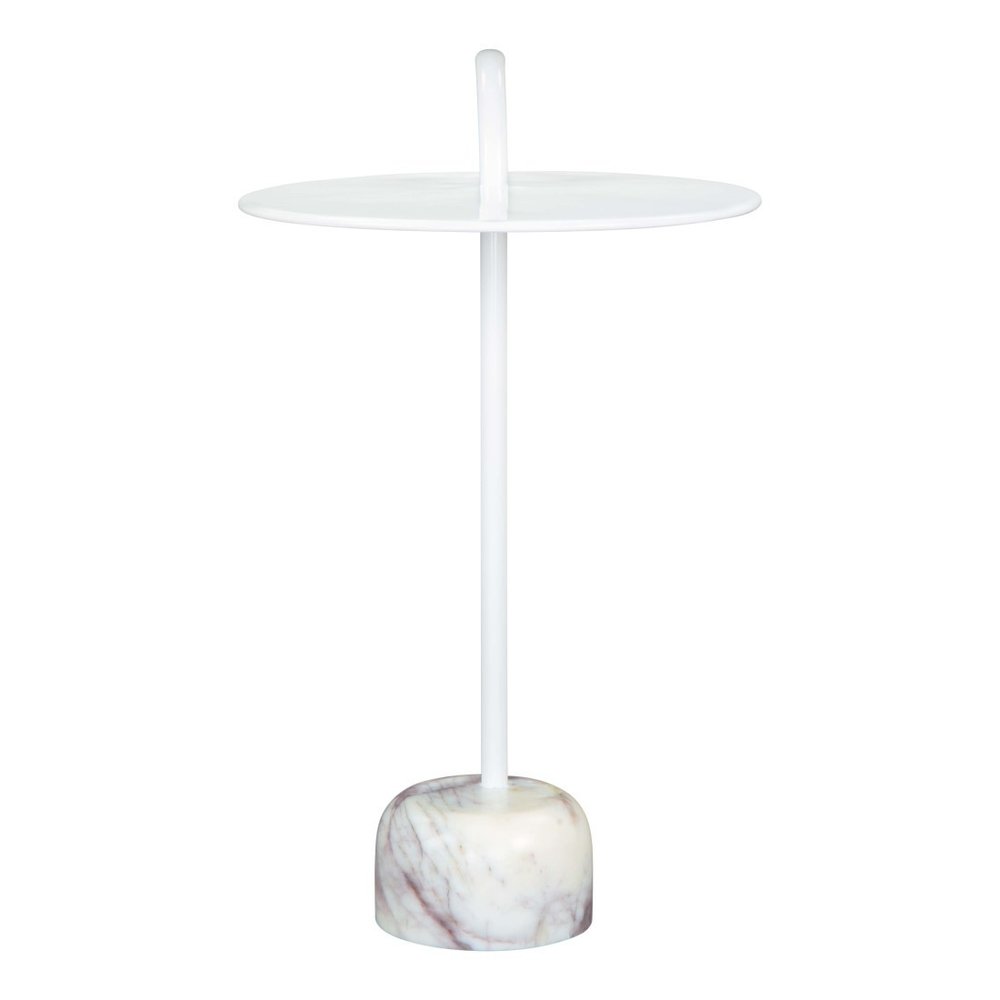 White Iron and Marble Round Pedestal End Table - 25-inch