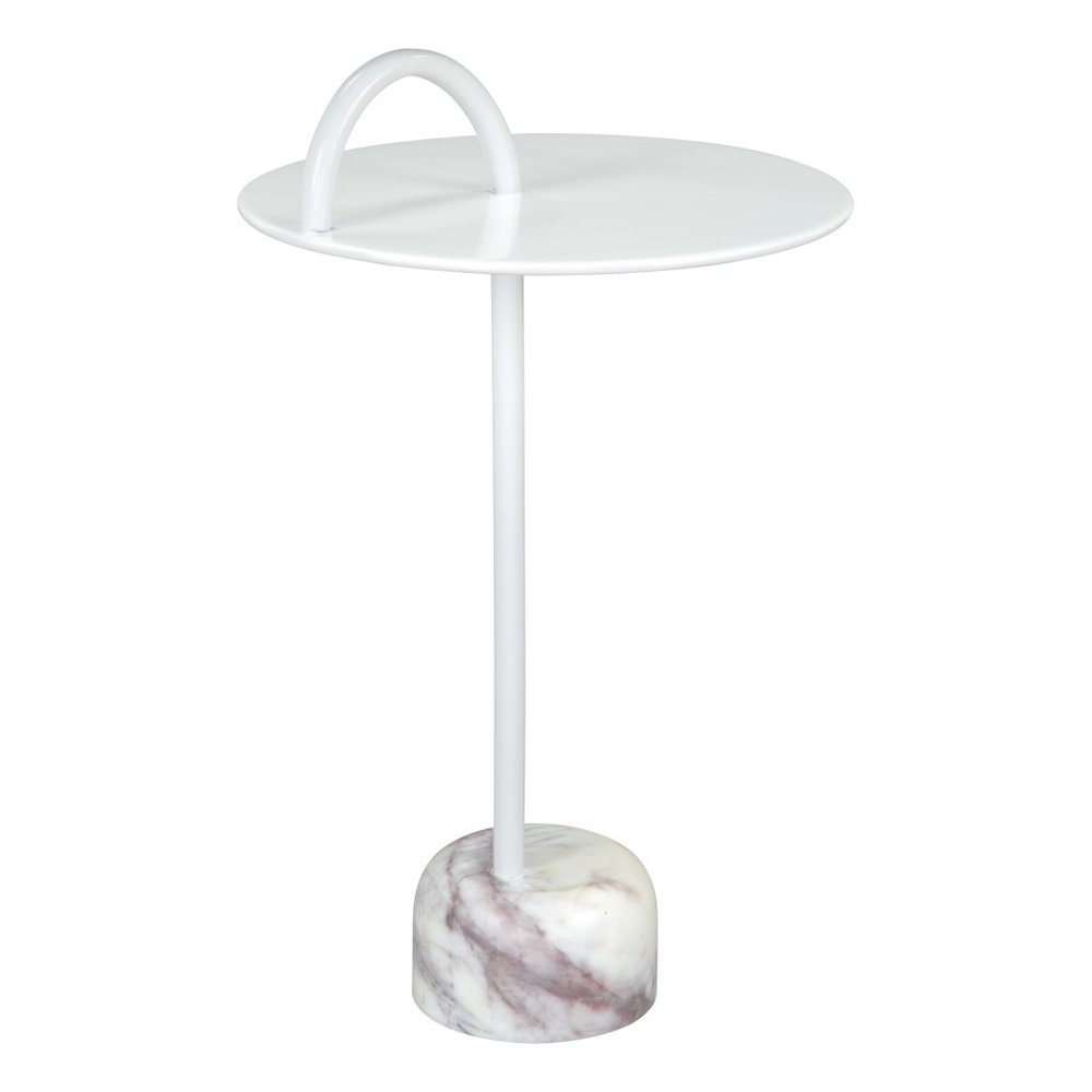 White Iron and Marble Round Pedestal End Table - 25-inch