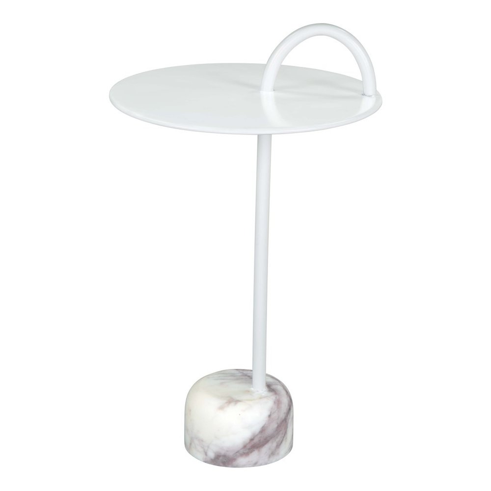 White Iron and Marble Round Pedestal End Table - 25-inch