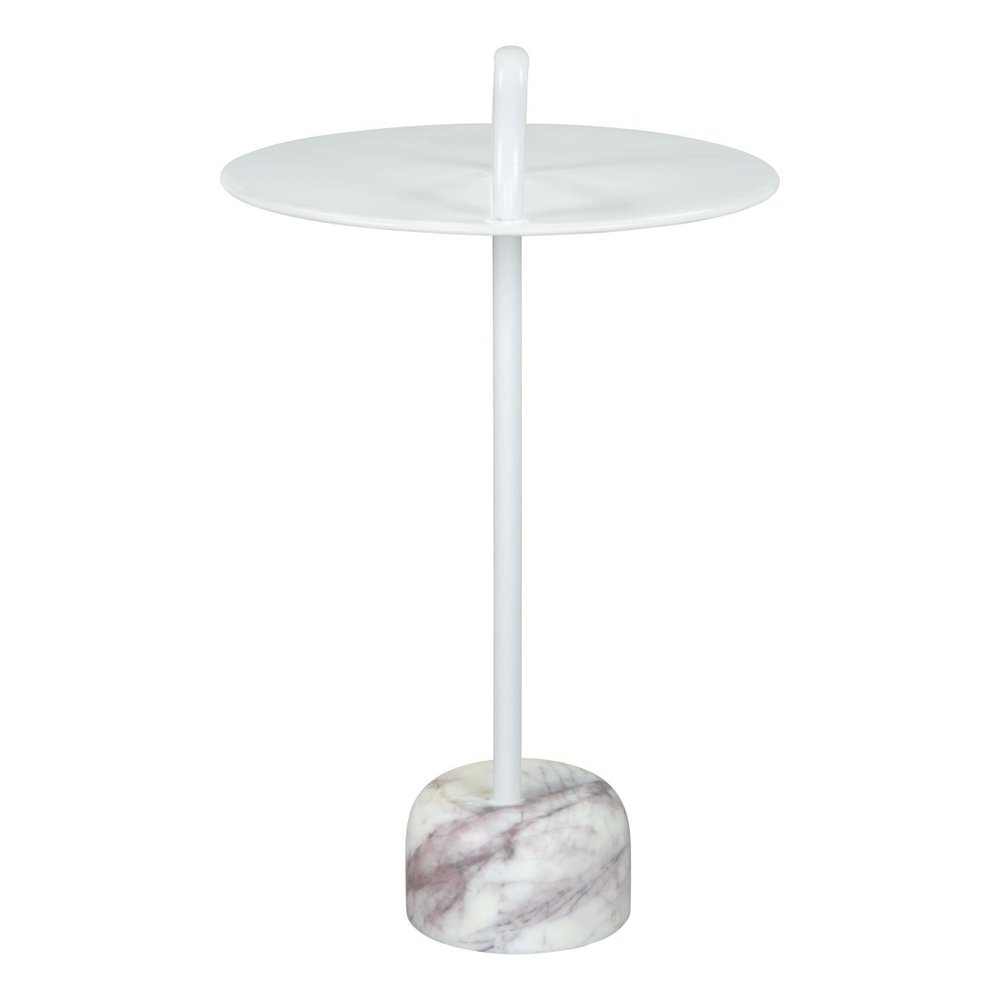White Iron and Marble Round Pedestal End Table - 25-inch