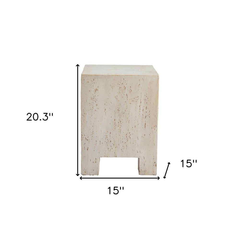 Beige Faux Stone Square End Table - 20-inch