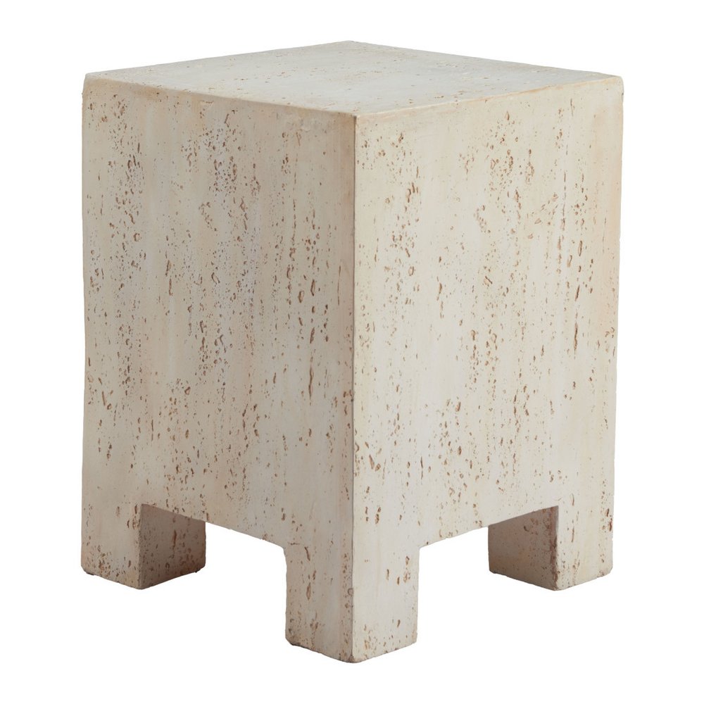 Beige Faux Stone Square End Table - 20-inch