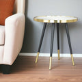 Gold and Black Mirrored Glass and Iron Round End Table - 20-inch