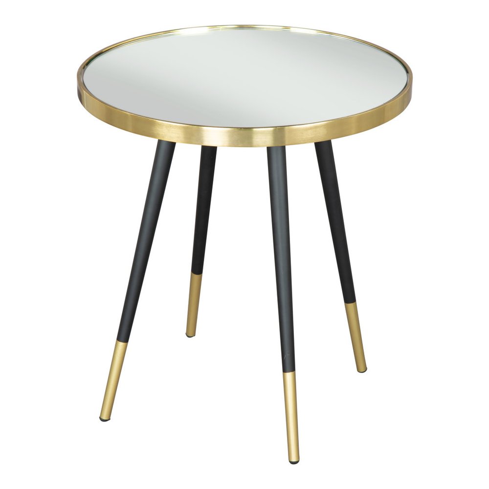 Gold and Black Mirrored Glass and Iron Round End Table - 20-inch