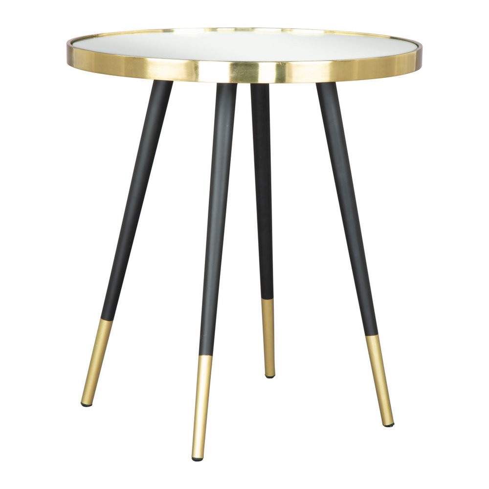 Gold and Black Mirrored Glass and Iron Round End Table - 20-inch
