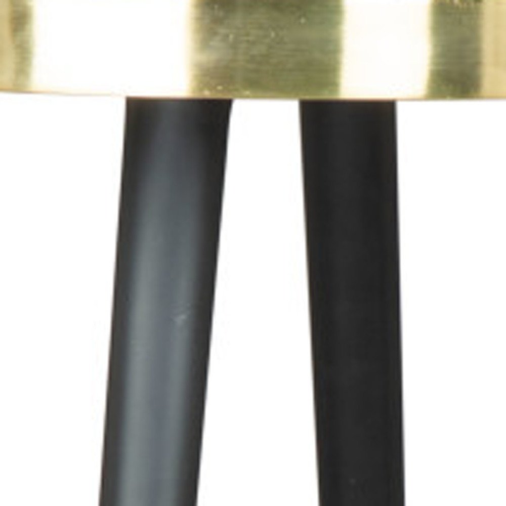 Gold and Black Mirrored Glass and Iron Round End Table - 20-inch