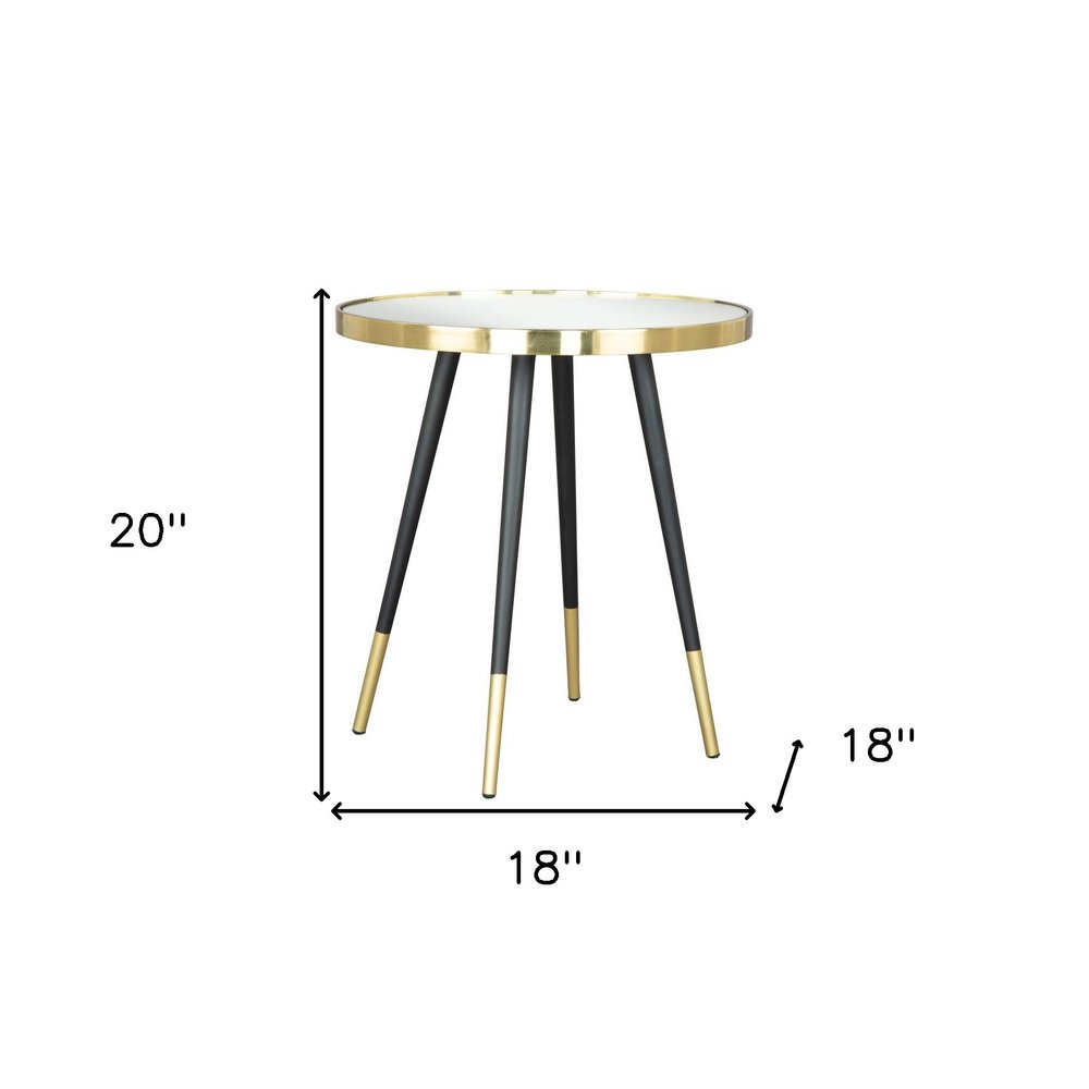 Gold and Black Mirrored Glass and Iron Round End Table - 20-inch
