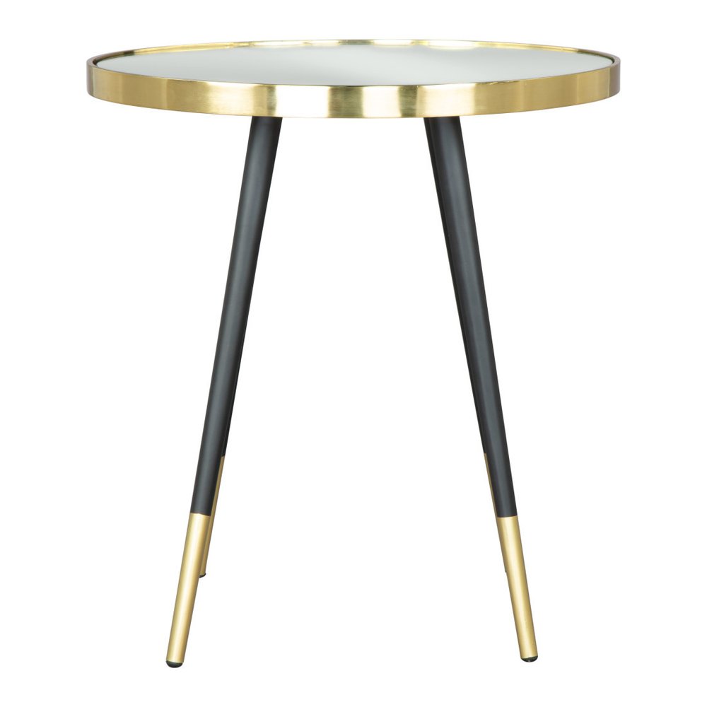 Gold and Black Mirrored Glass and Iron Round End Table - 20-inch