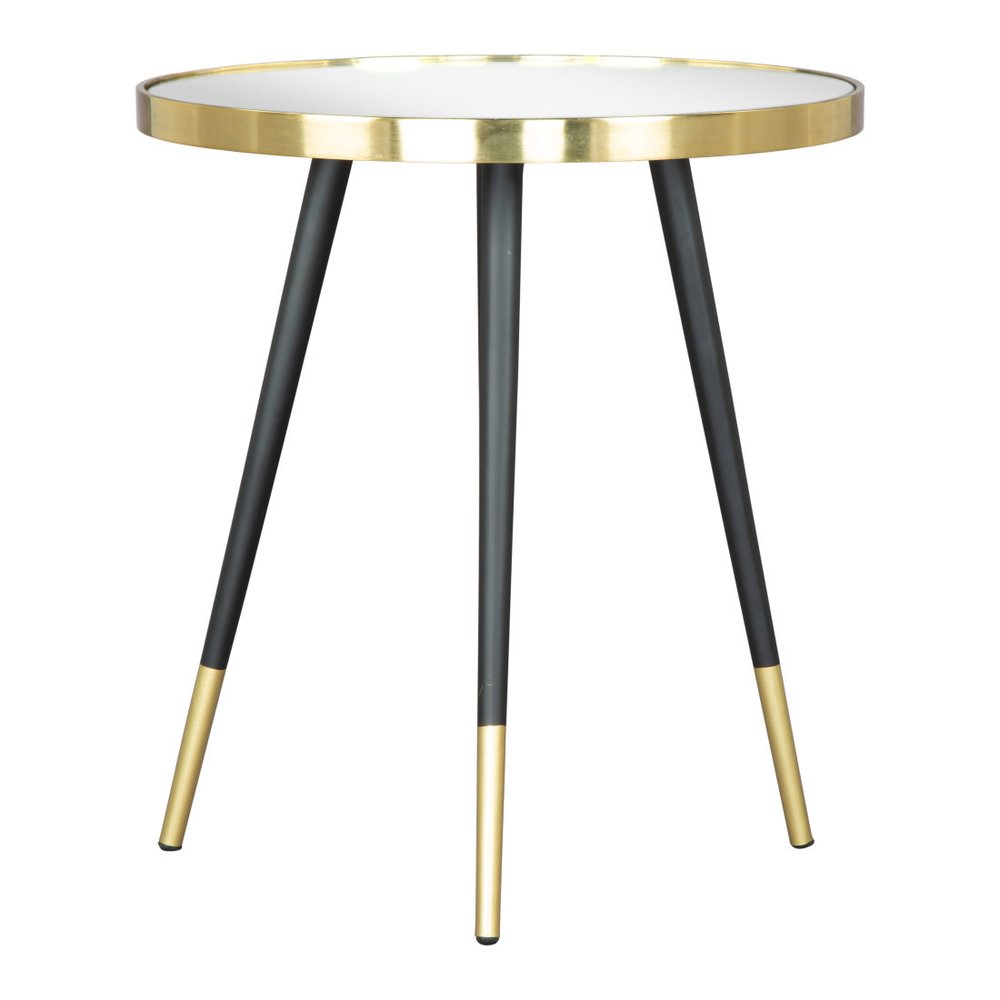 Gold and Black Mirrored Glass and Iron Round End Table - 20-inch